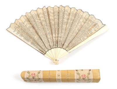 Lot 2051 - A Dance Fan, French, circa 1810, a double paper leaf mounted on bone with plain monture and...