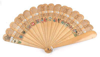 Lot 2053 - A Circa 1870's Wood Brisé Fan, the guards varnished, the sixteen inner sticks decoratively pierced