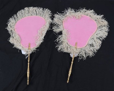 Lot 2058 - A Pair of Mid-19th Century Embroidered Face Screens, a fine canvas panel embroidered with...