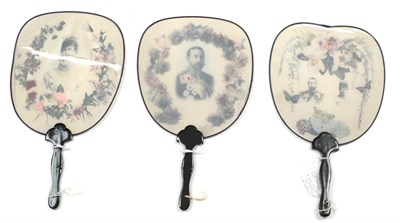 Lot 2059 - A Trio of Royal Commemorative Silk Hand Screens, depicting The Duke of York, later King George...