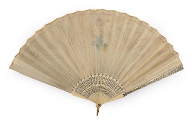 Lot 2062 - A Regency Fan, the double silk leaf mounted on ivory, the upper guards and shallow gorge...
