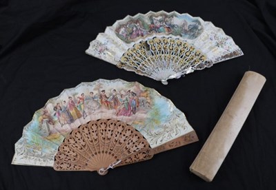 Lot 2064 - A Mid-19th Century White Mother-of-Pearl Fan, the guards and deep gorge carved and pierced,...