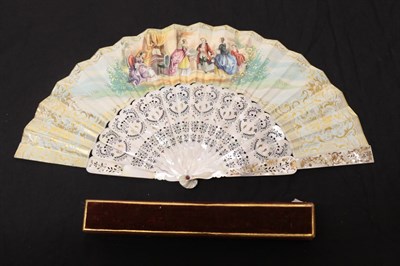 Lot 2065 - A Good Quality and Attractive Circa 1850's Fan, with white mother-of-pearl monture, elaborately...