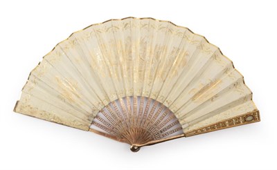 Lot 2067 - A Circa 1820s Painted Fan, with gold metal monture, the gorge sticks pierced with a regular pattern