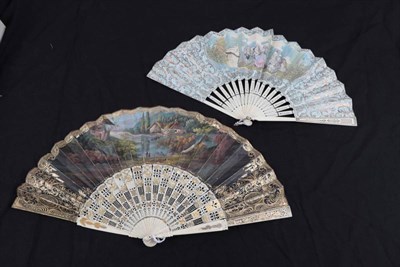 Lot 2072 - A Mid-19th Century Bone Fan, the monture carved, pierced and gilded, the gorge particularly...
