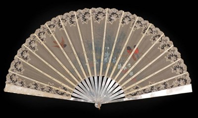 Lot 2076 - Two Fans, circa 1890's, the first an airy cream gauze mounted on white mother of pearl, a...