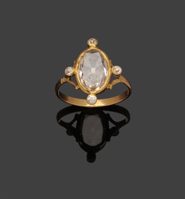 Lot 271 - A Diamond Ring, a faceted diamond in a rubbed over setting with four old cut diamonds around,...