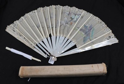 Lot 2081 - Two Attractive Large Late 19th Century Fans, the montures of mother-of-pearl. The first, in...
