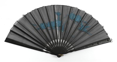 Lot 2082 - Three Large Late 19th Century Fans, including a showy silver sequin fan with a black gauze...