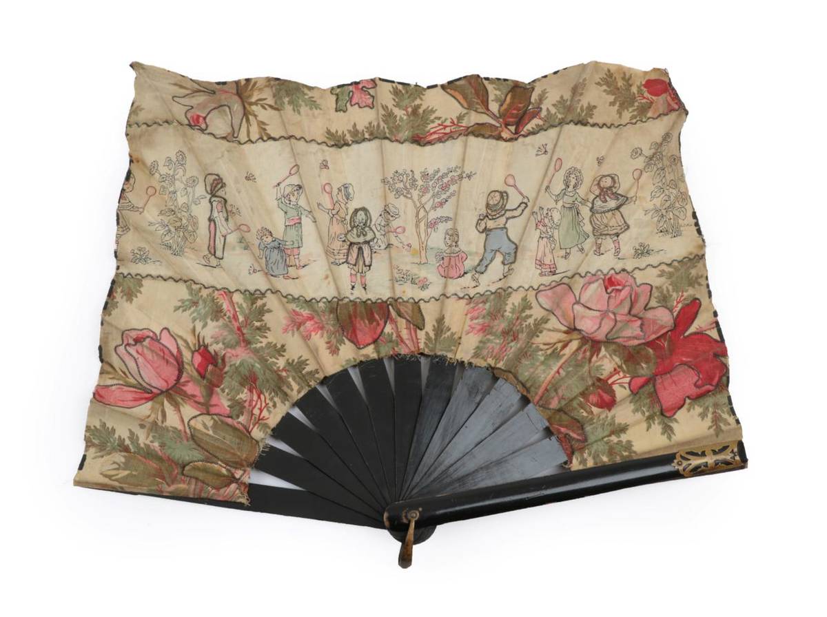 Lot 2085 - A Rare Example of a Late 19th Century ''Mouchoir'' or Handkerchief Fan, this example being on wood