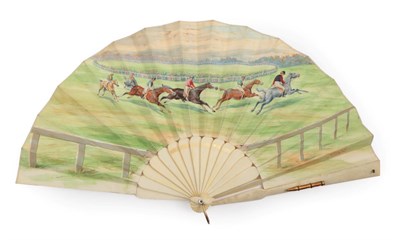 Lot 2086 - A Horse Racing Fan, circa 1900, the monture of bone, the upper guard having a metal case for a...