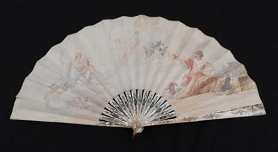 Lot 2088 - Vulcan: A Circa 1900 Fan, with pink mother-of-pearl monture, gilded and silvered on guards and...