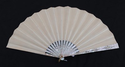 Lot 2088 - Vulcan: A Circa 1900 Fan, with pink mother-of-pearl monture, gilded and silvered on guards and...