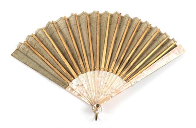 Lot 2094 - Gold Spangled Lamé: A First Quarter 20th Century Mother-of-Pearl Fan, the leaf a strong gold...