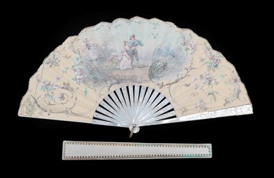 Lot 2098 - An Attractive Circa 1900 Fan Signed G. Lasellaz, the double paper leaf painted with an...