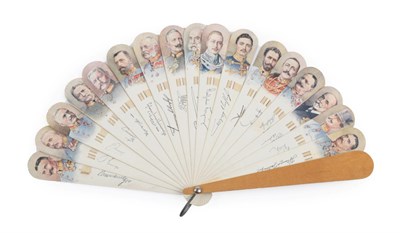 Lot 2103 - The Great War: Circa 1917, A Wood Brisé Fan, applied with seventeen printed portraits of the...