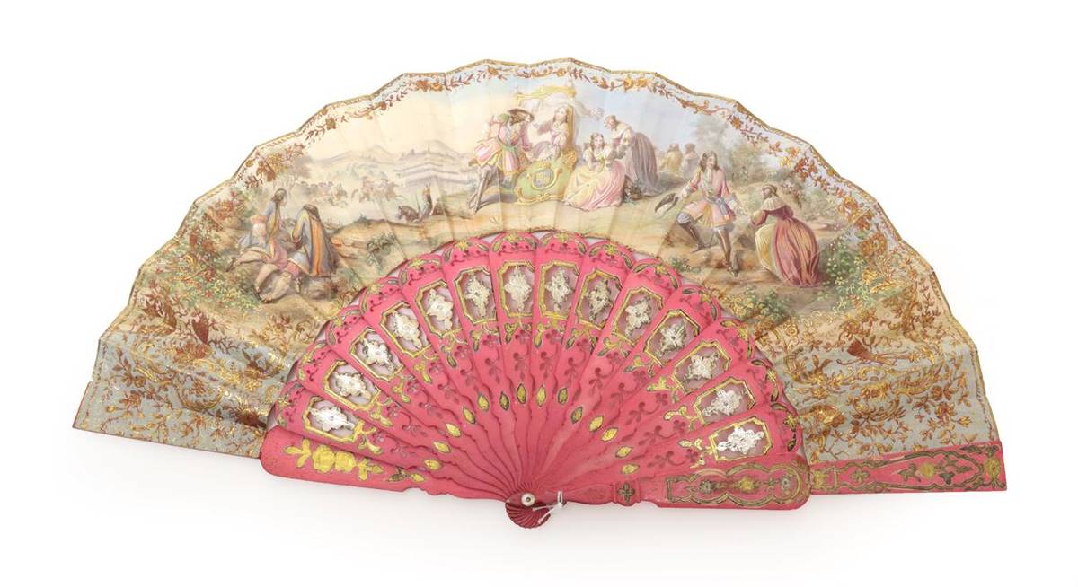 Lot 2106 - The Start of the Campaign:  A Mid-19th Century Fan, the double paper leaf mounted on carved and...