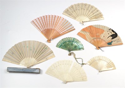Lot 2110 - An Early 20th Century Bone Fan, the cream gauze leaf embroidered with silver sequins and...
