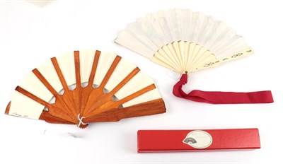Lot 2117 - Cats! Two Contemporary Fans, featuring cats, to include one quite chunky wooden fan, the...