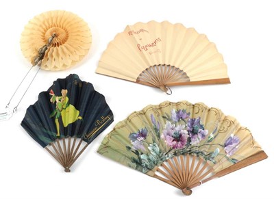 Lot 2136 - Four Early 20th Century Advertising Fans, with one for ''Bally Chaussures'', Prince Charming...
