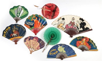 Lot 2137 - Eight French Printed Paper Advertising Fans, of varying shapes, for beverages, to include a...