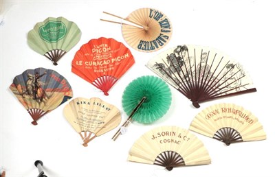 Lot 2137 - Eight French Printed Paper Advertising Fans, of varying shapes, for beverages, to include a...