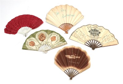 Lot 2139 - Hotels and Restaurants: Five Various Printed Paper Fans, advertising different establishments:...