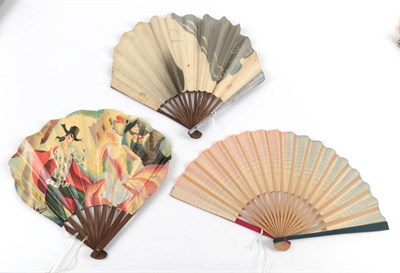 Lot 2143 - Five 20th Century Printed Paper Advertising Fans: To include three advertising the French...