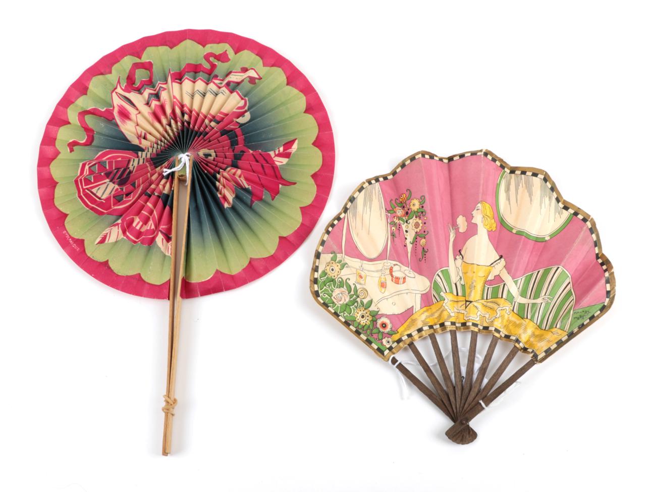 Lot 2157 - Jersey Flowers ''FlornicIa'' and ''Jersey Violet'' by Larbalestiers: Two Advertising Fans by...