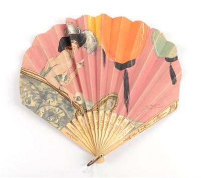 Lot 2163 - ''June Roses'' by Morny: A Very Scarce Paper Advertising Fan, the double leaf in ballon form...
