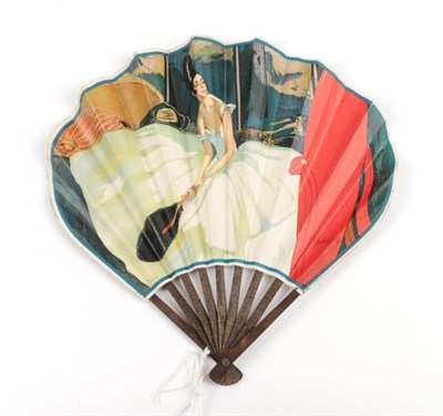 Lot 2165 - Two 1920's Fans for Royal Origon/Galeries Lafayette: Comprising a printed paper advertising fan...