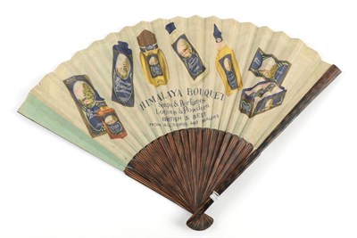 Lot 2166 - Himalaya Bouquet, ERASMIC: A Rare Printed Paper Advertising Fan, with dark wood monture painted...