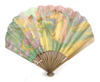 Lot 2171 - L T Piver ''Floramye'': A Rare Printed Paper  Advertising Fan, in ballon form, the wood sticks dyed