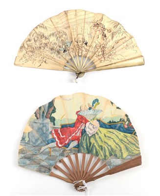 Lot 2172 - L.T. Piver Rêve d'or: A Printed Paper Advertising Fan, of fontange form, the wood sticks plain...