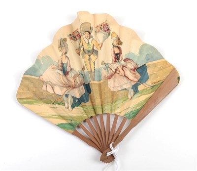 Lot 2182 - L.T. Piver'' Rêve D'or'': A Printed Paper Advertising Fan, in fontange form, the wood sticks...