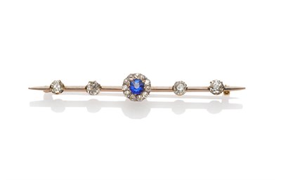 Lot 283 - A Late 19th/Early 20th Century Sapphire and Diamond Bar Brooch, a sapphire and diamond cluster...