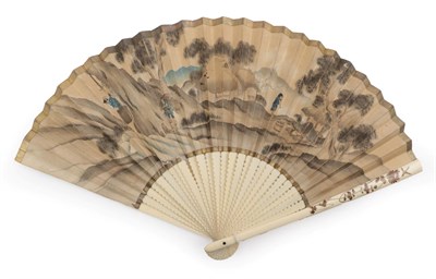 Lot 2204 - A Japanese Ivory Fan, last quarter of the 19th century, the monture relatively simple with only the