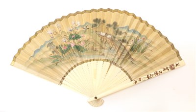 Lot 2204 - A Japanese Ivory Fan, last quarter of the 19th century, the monture relatively simple with only the