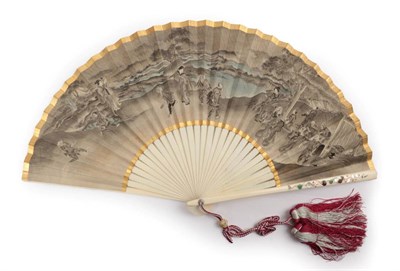 Lot 2205 - A Circa 1880's Japanese Shibayama Fan, the colourful decoration of flowers, leaves and insects...