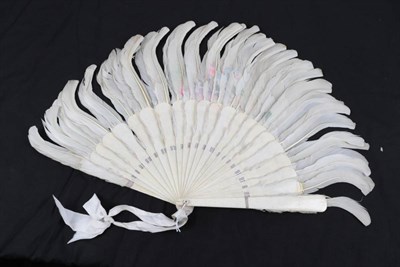 Lot 2206 - A 19th Century Chinese Goose Feather Fan, Qing Dynasty, mounted on sturdy bone sticks, ribboned...