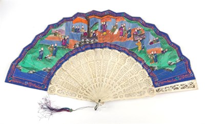 Lot 2209 - A Mid-19th Century Bone Chinese Mandarin Fan, the monture carved and pierced in a quite regular...