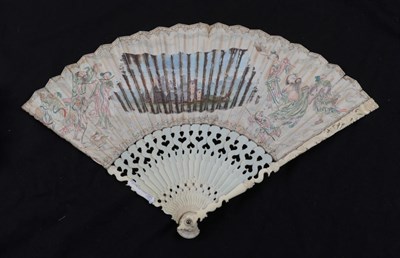 Lot 2213 - An 18th Century Chinese Ivory Fan, Qing Dynasty, circa 1730's, with slender sticks, the gorge...