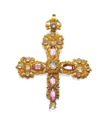 Lot 284 - A Pink Tourmaline and Chrysoberyl Cross, pink and pale green stones in foil backed settings...