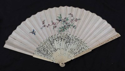 Lot 2216 - A Good Chinese 18th Century Ivory Fan, Qing Dynasty, the monture well carved, the guards especially