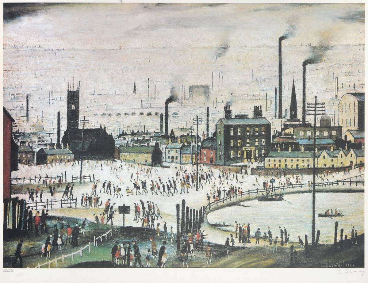 Lot 3000 - After Laurence Stephen Lowry RBA, RA (1887-1976) ''An Industrial Town'' Signed, with the blindstamp