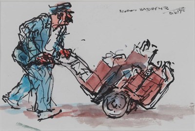 Lot 3034 - Roland Batchelor RWS (1889-1990)  ''Porter, Dieppe'' Signed and inscribed, mixed media, 14.5cm...