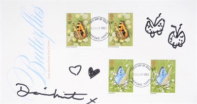 Lot 3058 - Damien Hirst (b.1965) Butterflies Signed, pen drawn on a Post Office First Day Cover, 11.5cm by...
