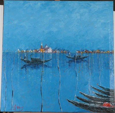 Lot 3062 - Roberto Masia (b.1958) Italian ''Azzurro Veneziano'' Signed, inscribed verso, oil on canvas,...