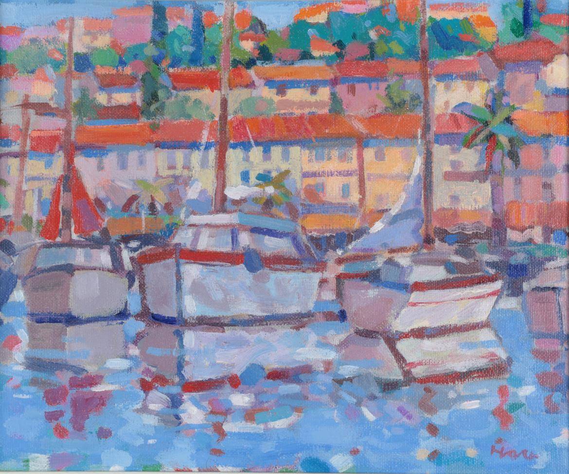 Lot 3069 - John Holt (b.1949) ''Yachts near Cannes'' Signed, inscribed verso, acrylic on board, 25cm by 30cm
