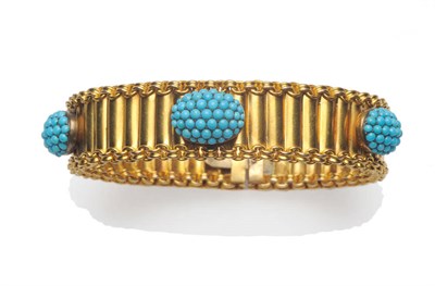 Lot 292 - A Turquoise Bracelet, of tube-like links set at intervals with graduated clusters of turquoise...